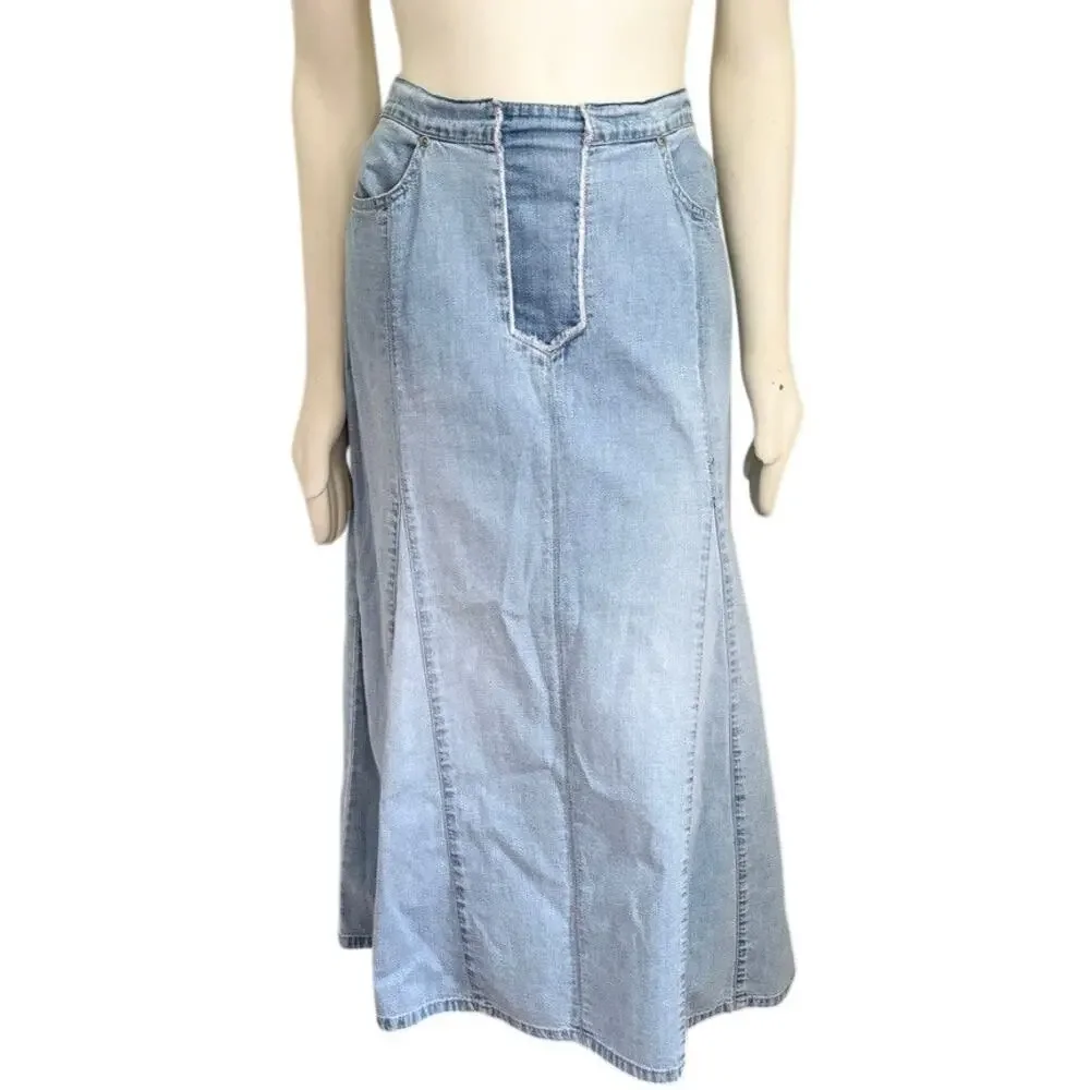 VTG GLORIA VANDERBILT A-line Denim Midaxi Skirt in Light Wash SZ 14